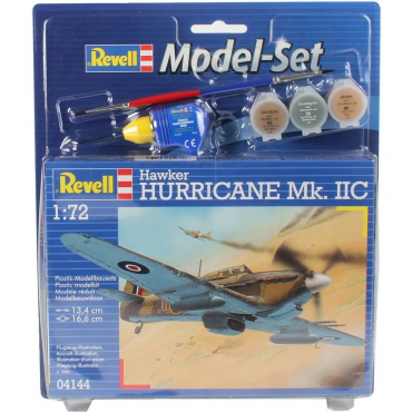 KIT PARA MONTAR REVELL MODEL SET AVIÃO HAWKER HURRICANE MK.IIC 1/72 53 PEÇAS COMPLETO COM TINTAS COLA E PINCEL REV 64144